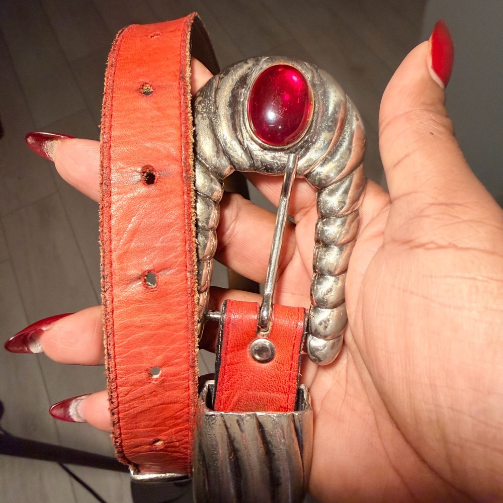 Streets Ahead Red Leather Belt with Silver Buckle M